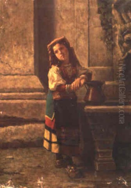 Young Peasant Girl With Water Pitcher Oil Painting by Federico del Campo