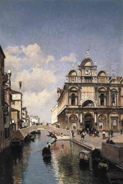 View Of A Venetian Canal Oil Painting by Federico del Campo