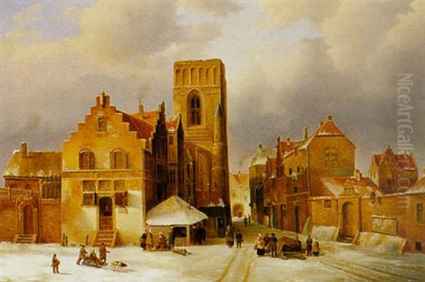 Breda In Winter Oil Painting by Frederick Willem del Campo