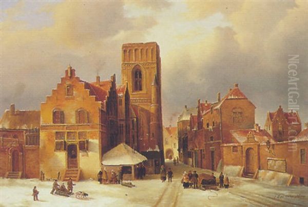 Breda In Winter Oil Painting by Frederick Willem del Campo