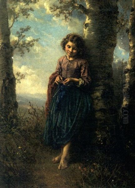 A Young Lady Leaning Against A Tree Oil Painting by Henry Campotosto