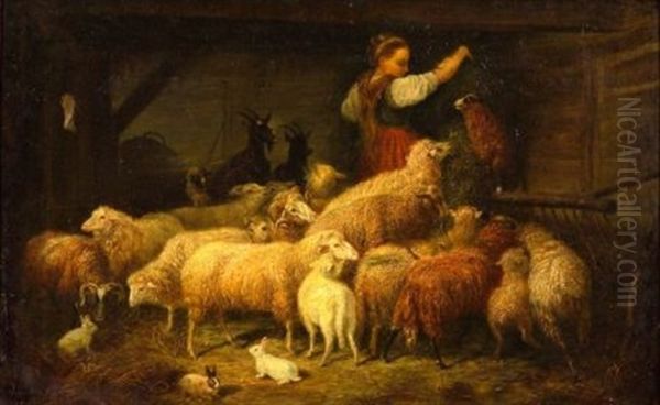 The Shepherdess In The Barn Oil Painting by Henry Campotosto