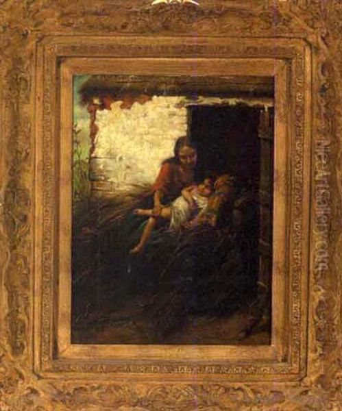 Mother And Child Resting Oil Painting by Henry Campotosto