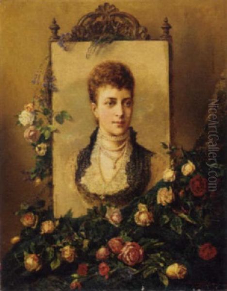 A Portrait Of Princess Alexandra Adorned With Roses And Sprays Of Heather Oil Painting by Henry Campotosto