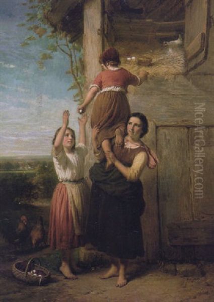 Gathering The Eggs Oil Painting by Henry Campotosto