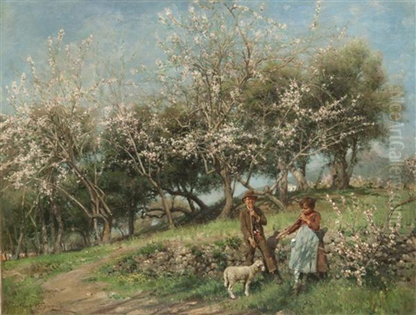 Primavera A Capri Oil Painting by Alceste Campriani