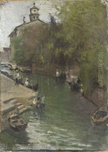 Canale A Venezia Oil Painting by Alceste Campriani