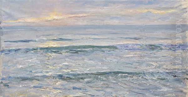 Tramonto Sul Mare A Viareggio Oil Painting by Alceste Campriani