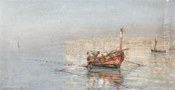 Fischer Beim Einholen Der Netze In Der Bucht Von Neapel Oil Painting by Alceste Campriani