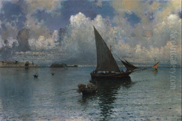 Marina Napoletana Oil Painting by Alceste Campriani