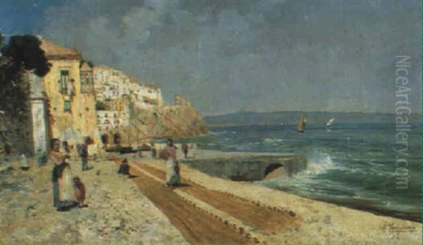 Sulla Spiaggia Ad Amalfi Oil Painting by Alceste Campriani