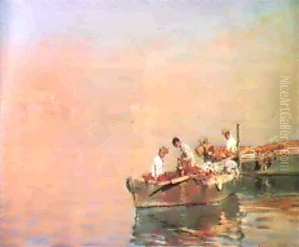 Fishermen In The Bay Of Naples by Alceste Campriani