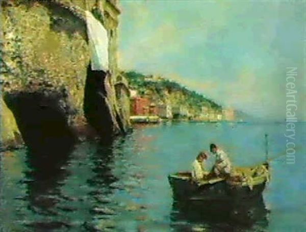 Pescatori Sotto Costa Oil Painting by Alceste Campriani