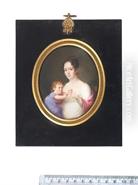 Antonie Conradine Sophie Juliane Dorothea Von Linstow (nee Wernich) And Her Child Oil Painting by Frederik Christian Camradt