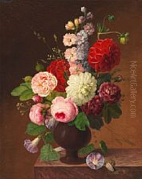 Bouquet Of Roses Oil Painting by Johannes Ludwig Camradt