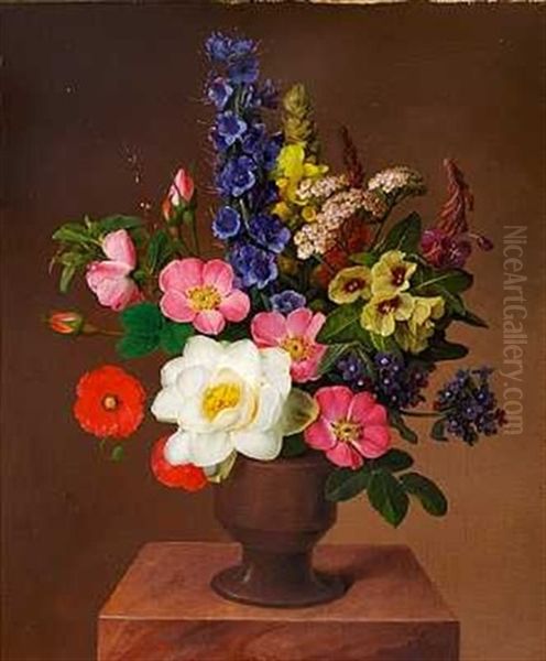 En Broget Buket Blomster Oil Painting by Johannes Ludwig Camradt