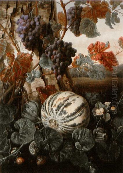 Still Life With Melon, Snails, And Grapes Oil Painting by Johannes Ludwig Camradt