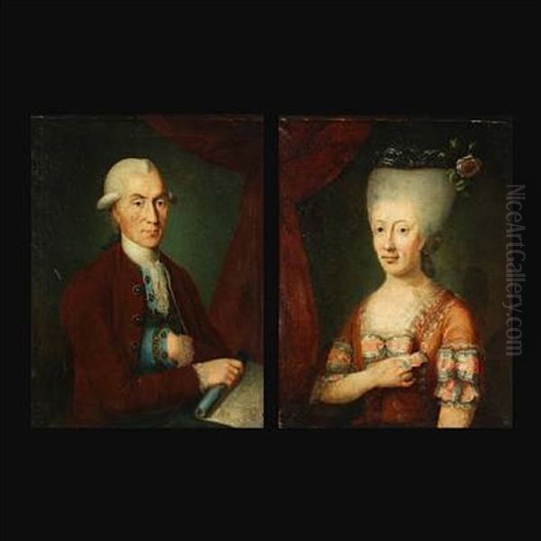 A Pair Of Portraits Of Captain Jens Werlauff And Wilhelmine Frederikke Wirth (pair) Oil Painting by Jorgen Frederik Camradt