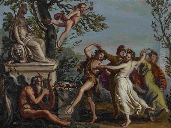 Venus In Der Schmiede Des Vulkan - Bacchanal (2 Works) Oil Painting by Vincenzo Camuccini