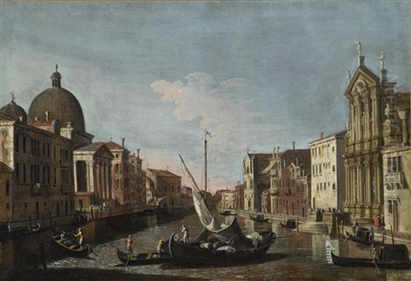 Venice, A View Of The Grand Canal With San Simeone Piccolo Oil Painting by Bernardo Canal