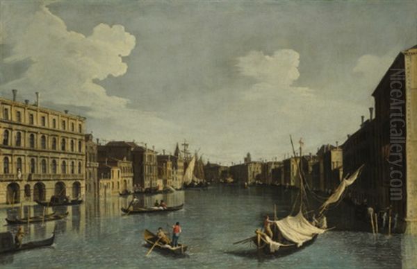 The Grand Canal: Looking South From Palazzi Foscari And Moro-lin To Santa Maria Della Carita Oil Painting by Bernardo Canal