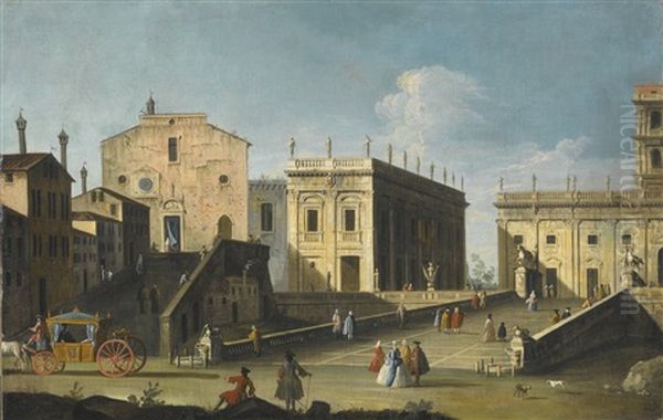 Rome, A View Of The Church Of Santa Maria In Aracoeli And The Campidoglio Oil Painting by Bernardo Canal