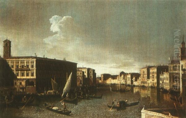 Veduta Del Canal Grande Dal Ponte Di Rialto (+ Veduta Del Canal Grande Da Palazzo Vendramin Calergi; 2 Works) Oil Painting by Bernardo Canal