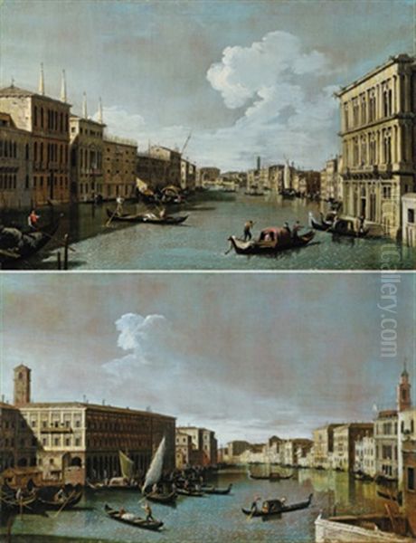 Blick Vom Canal Grande (+ Blick Vom Rialto Zum Palazzo Grimani; Pair) Oil Painting by Bernardo Canal