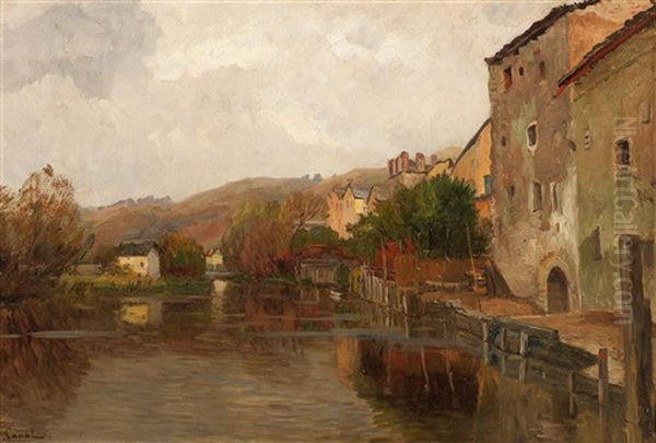 River Landscape With Houses by Gilbert Von Canal