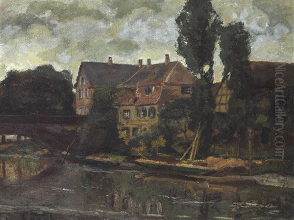 Blick Auf Eine Gutsanlage Am Fluss Oil Painting by Gilbert Von Canal