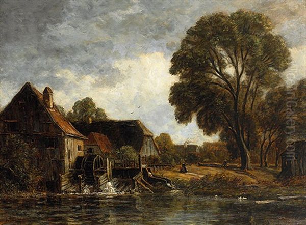 Muhlbach Und Alte Muhle Mit Personenstaffage An Einem Sommernachmittag Oil Painting by Gilbert Von Canal