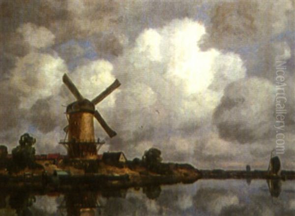 Hollandische Landschaft Mit Windmuhle by Gilbert Von Canal