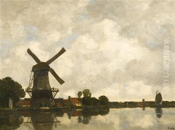 Dutch Landscape With A Windmill Oil Painting by Gilbert Von Canal