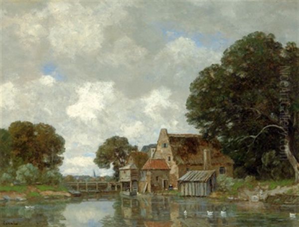 Hollandische Kanallandschaft Oil Painting by Gilbert Von Canal