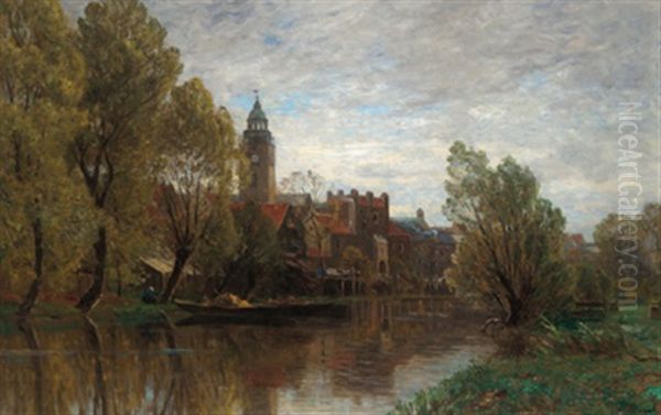 Abendstimmung Am Kanal Oil Painting by Gilbert Von Canal