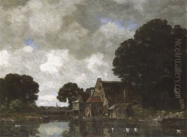 Hollandische Kanallandschaft Oil Painting by Gilbert Von Canal