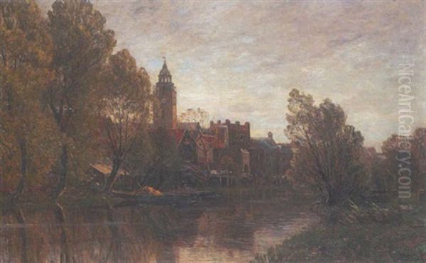 Stadt Am Fluss (in Holland?) Oil Painting by Gilbert Von Canal