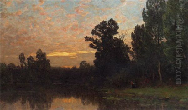 By The Riverside At Sunset Oil Painting by Gilbert Von Canal