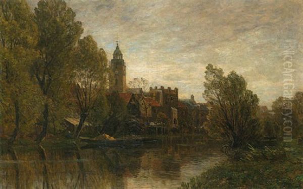 Alte Stadt Am Fluss (holland?) Oil Painting by Gilbert Von Canal