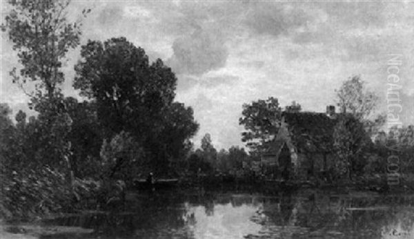 Bauernhaus An Einem, Mit Schilf Und Baumen, Umwachsenen See Oil Painting by Gilbert Von Canal