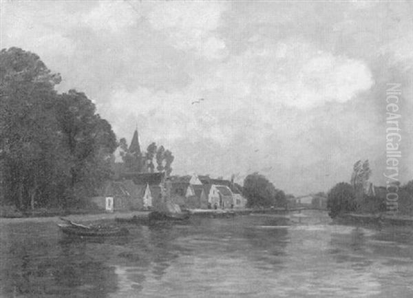 Blick Uber Einen Kanal Auf Ein Hollandisches Dorf Oil Painting by Gilbert Von Canal