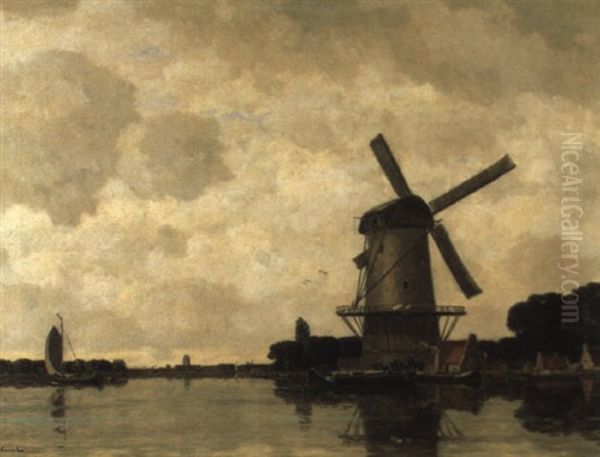 Windmuhle Am Ufer Oil Painting by Gilbert Von Canal