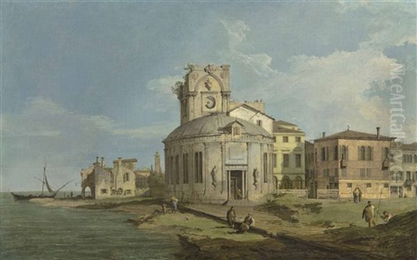 A Venetian Capriccio With An Oval Church By The Lagoon Oil Painting by  Canaletto