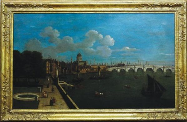 London, A View Of The Thames From The Terrace Of Somerset House, Looking Towards Saint Paul's Cathedral And Westminster Bridge by  Canaletto