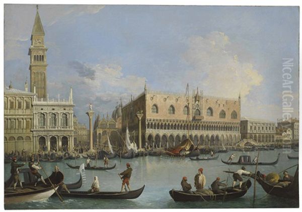 The Molo, Venice, With The Doge's Palace And The Piazzetta From The Bacino Di San Marco Oil Painting by  Canaletto