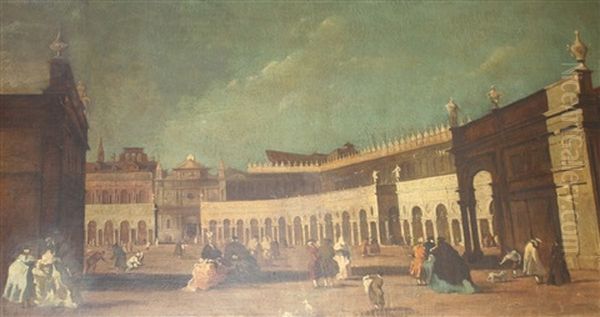 Crowded Italian Square Oil Painting by  Canaletto