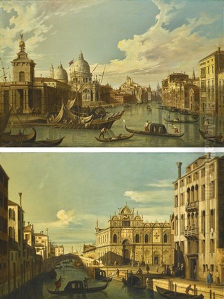 Venice, The Rio Dei Mendicanti And The Scuola Di San Marco; Venice, The Entrance To The Grand Canal Looking West Oil Painting by  Canaletto