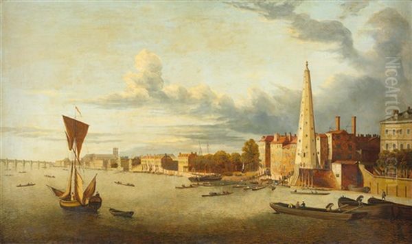 A View Of Westminster Bridge With Westminster Abbey Beyond; And A View Of The York Water Tower And Water Gate With Westminster Bridge And Westminster Abbey Beyond The Former Oil Painting by  Canaletto