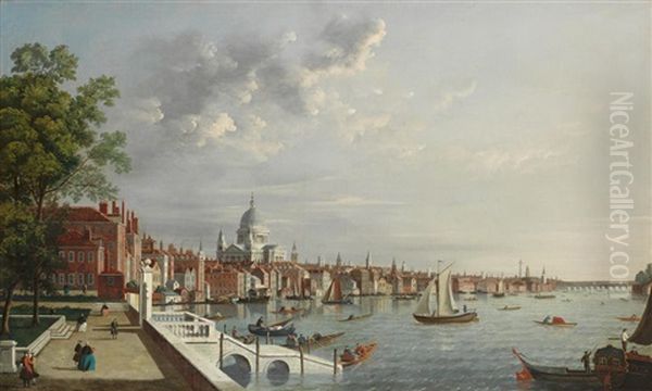 The Thames From Somerset House, London, Looking Towards Saint Paul's Cathedral Oil Painting by  Canaletto