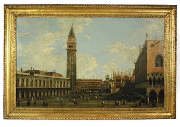 A View Of The Piazza Di San Marco From The Piazzetta With The Campanile On The Left And The Palazzo Ducale And St Mark's On The Right Oil Painting by  Canaletto